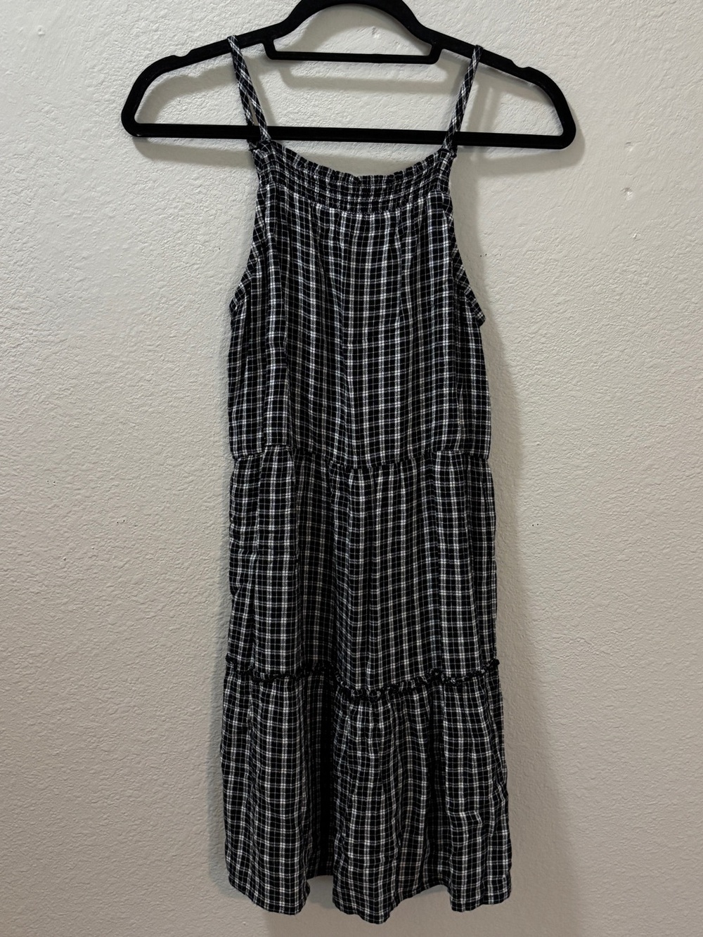 Abercrombie Kids Black & White Plaid Tiered Sleeveless Midi Dress Size 15/16